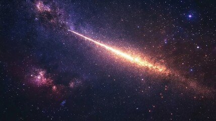 Shooting star with a bright trail passing through the Milky Way, with distant galaxies and colorful stardust generative ai