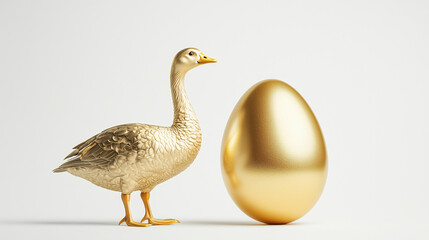 Golden Goose & Golden Egg: A golden goose stands proudly next to a large golden egg, symbolizing the potential for wealth and prosperity. The image evokes a sense of wonder and excitement.