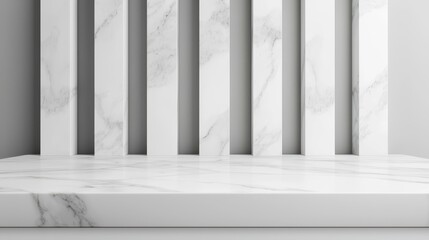Naklejka premium A minimalist marble background featuring vertical white pillars and a smooth surface.