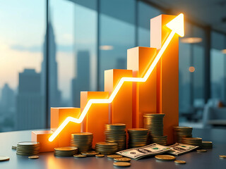 business graph with arrow on the background