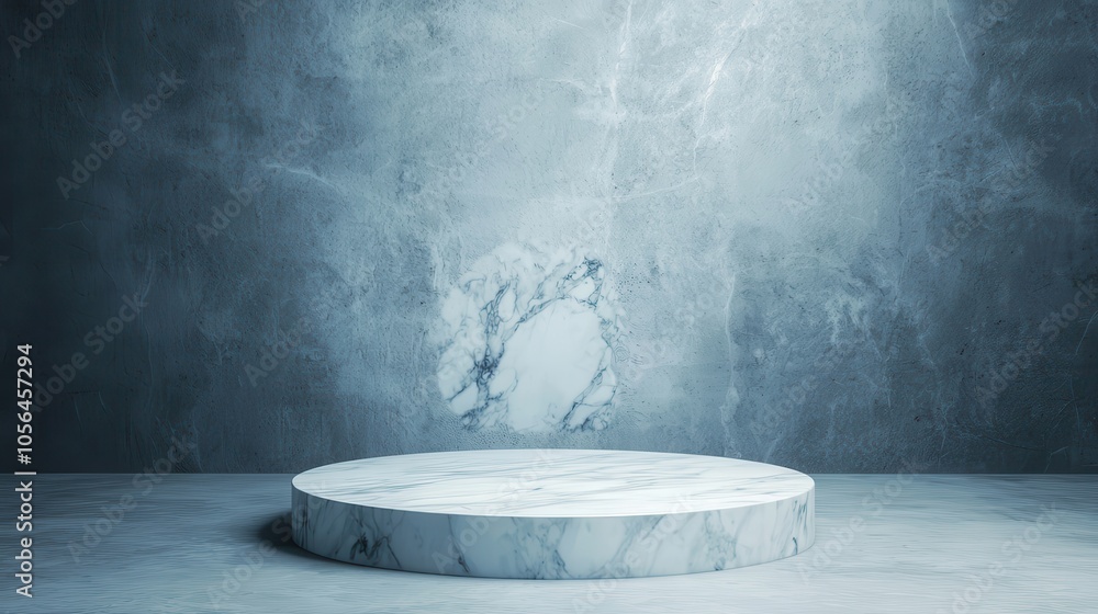 Aufkleber a minimalist gray backdrop features a circular pedestal, ideal for displaying products or artistic c