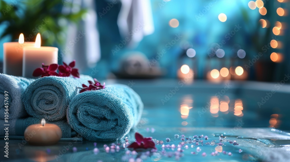 Poster tranquil spa treatment with a dynamic abstract color backdrop.