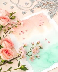 vintage background with roses and frame