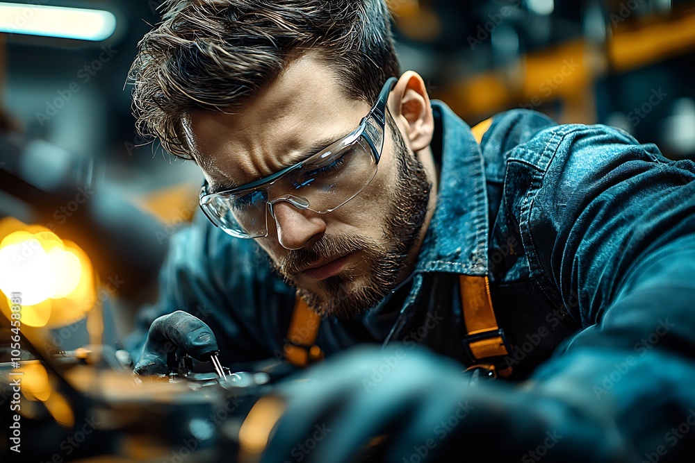 Aufkleber skilled engineer working diligently on precision machinery in factory setting : generative ai