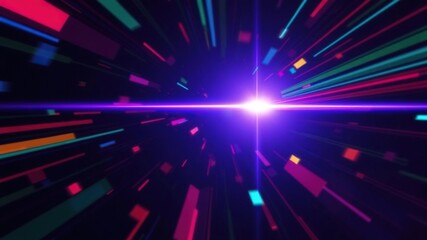 Obraz premium Abstract colorful geometric light streak on a dark background resembling a vibrant digital artwork, digital, bright, light streak