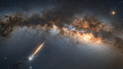 Naklejka premium Shooting star with a long, bright tail crossing the Milky Way generative ai