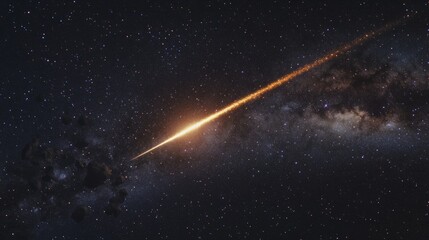 Shooting star with a long, bright tail crossing the Milky Way generative ai