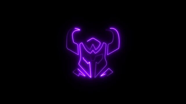 Spartan helmet icon with glowing neon effect 