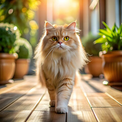 Obraz premium cute persona cat walking in house under sunlight