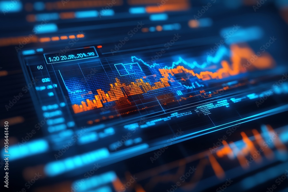 Aufkleber Futuristic Financial Data Screen with Abstract Graphs and Digital Analytics : Generative AI