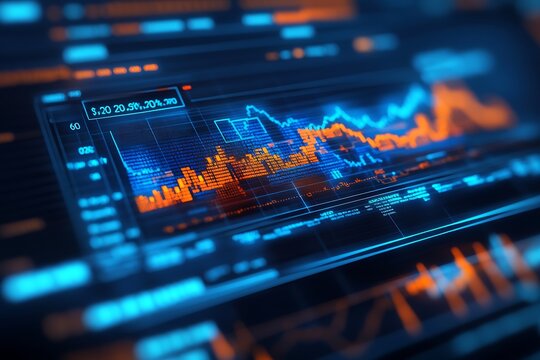 Futuristic Financial Data Screen with Abstract Graphs and Digital Analytics : Generative AI