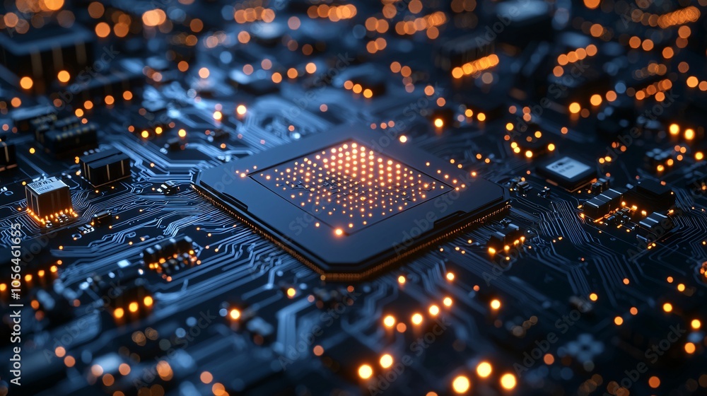 Poster circuit board with processor technology electronics digital microchip motherboard computer network