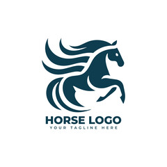 a flat design logo of a horse in motion
