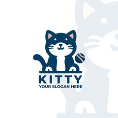 a flat logo of a playful cat