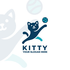 a flat logo of a playful cat