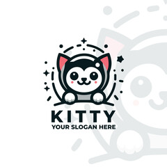 a flat logo of a playful cat