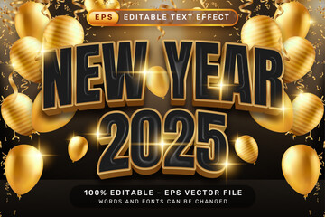 happy new year 3d text effect and editable text effect with luxury background and balloon decorations