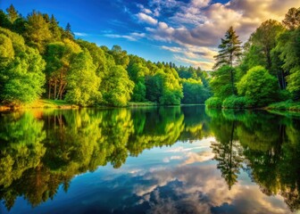 Fototapeta premium Pristine Forest Lake in Konstancin Jeziorna, A Hidden Gem Near Warsaw, Poland