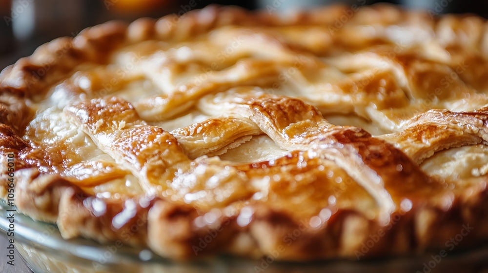 Poster a pie with a lattice crust sits on a table