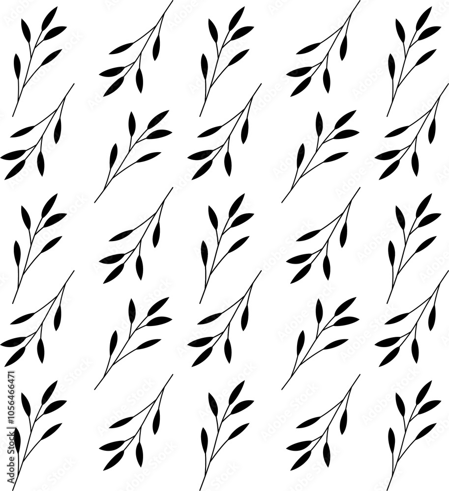 Poster vector botanical seamless pattern with textured hand drawn twigs.