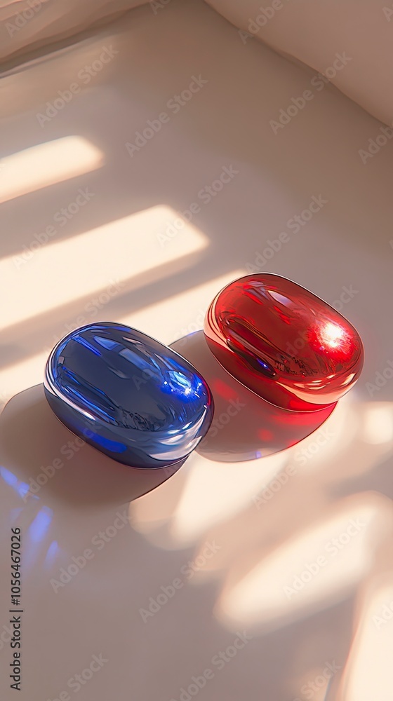 Poster vibrant oval objects in contrasting colors casting shadows on a surface