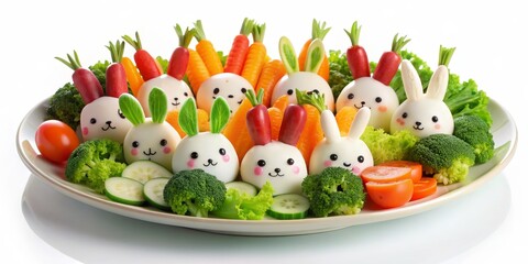 Fototapeta premium Bunny-fied Eggs A Playful Easter Salad with Carrot Ears, Broccoli, and Cucumber