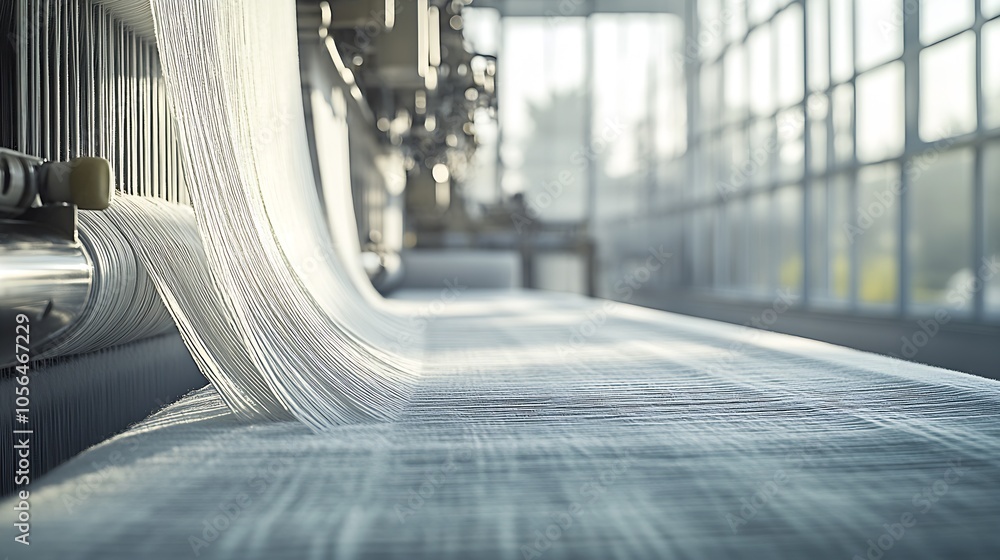 Poster cutting-edge textile production with automated weaving machines in modern facility : generative ai