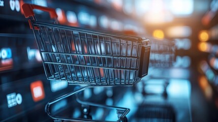 Cyber Monday flash sale banners on an ecommerce website close up, online rush, futuristic, overlay, laptop screen backdrop