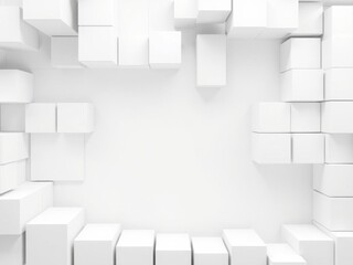 Randomly shifted white cube boxes creating a modern and abstract background with space for text or graphics, white, abstract