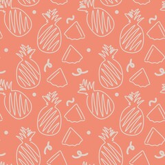 Tropical Pineapple Pattern Background. Summer Fruit Pineapple Seamless Pattern. Pineapple Doodle Repeat Pattern. 