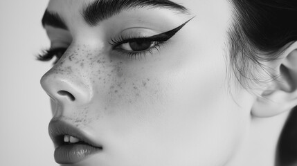 Naklejka premium Dramatic Double Winged Eyeliner in Monochrome, creating a high-contrast, stylish portrait with emphasis on the liner