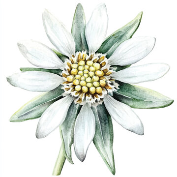 white edelweiss flower watercolor painting clip art preview