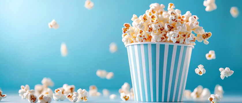 A vibrant overflowing popcorn bucket capturing the retro cinema experience