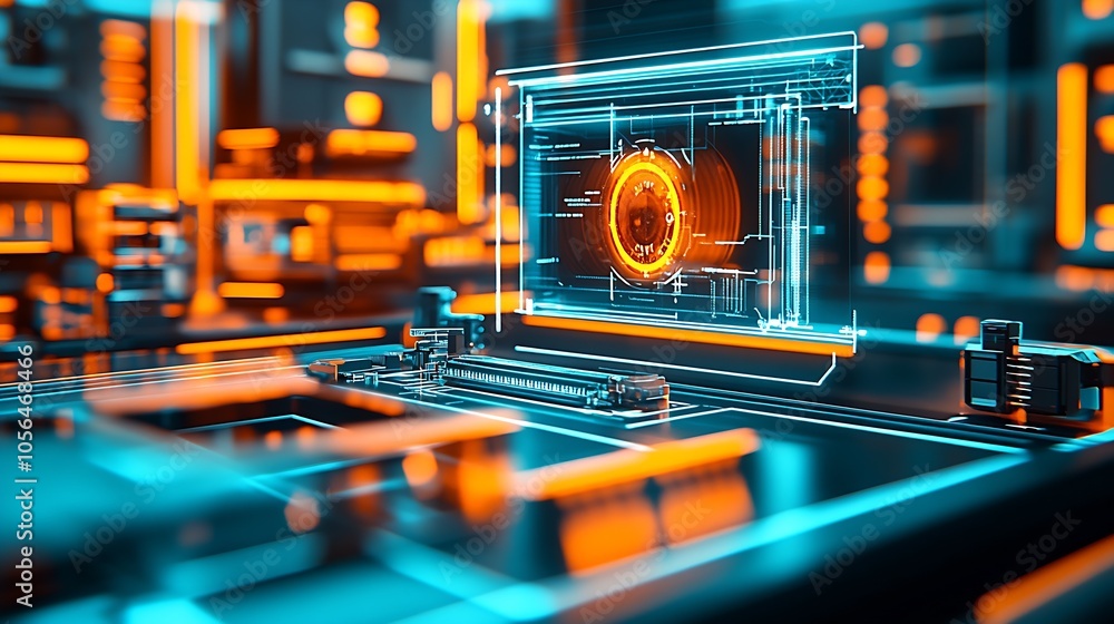 Aufkleber High-Tech Digital Display Cyber Interface Modern Technology Orange Blue Futuristic Visualization : Generative AI