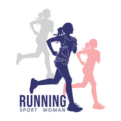 Silhouette of fit woman running, marathon logo template, running sports woman, illustration