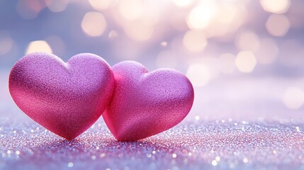 Obraz premium Capture the essence of love and affection with this beautifully crafted stock image showcasing two shimmering pink hearts with intricate glitter details