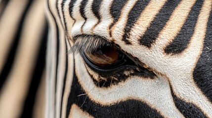 Close-up of intricate zebra stripes, showcasing bold contrasts and the natural, flowing texture of the animal's pattern. Detailed zebra print, High-contrast organic pattern