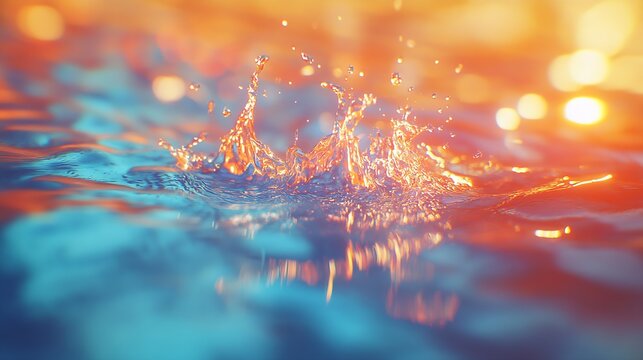 Vibrant Water Splash with Ethereal Orange and Blue Lighting in Evening ambiance : Generative AI