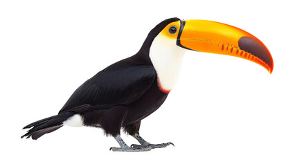 Naklejka premium High-Quality PNG Toucan toco bird, colored bird with big beak Isolated on White Background – High Resolution