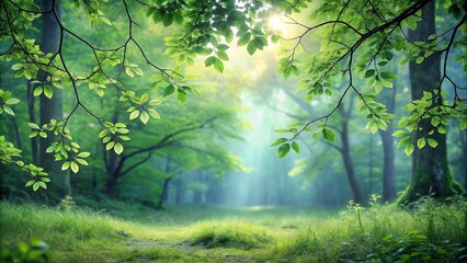 Obraz premium A serene and peaceful forest glade with silver-tinged leaves and branches, trees , tranquility, foliage , leaves , silver