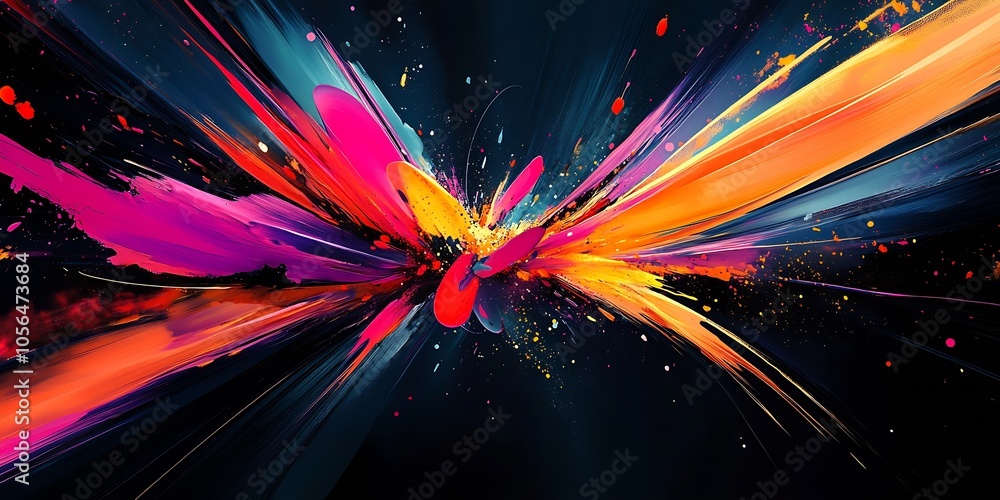 Aufkleber Vibrant Abstract Art with Dynamic Colorful Paint Splashes on Dark Background : Generative AI