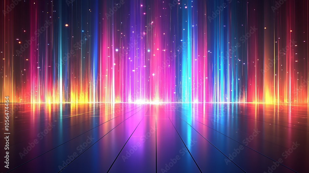 Poster Spectacular Colorful Light Rays Reflecting on Futuristic Floor : Generative AI