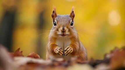 Fototapeta premium Close up of a curious squirrel looking directly at the camera.
