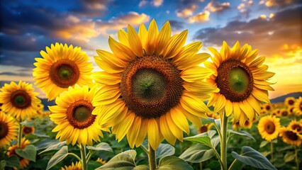 Fototapeta premium A stunning bouquet of sunflowers standing tall in a field with bright yellow petals and dark centers, beautiful, natural