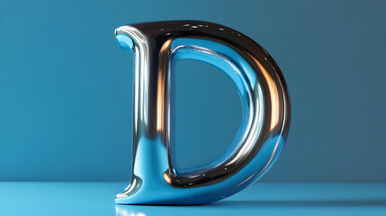3D Chrome Letter D on Blue Background