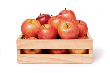 red apples in a wooden box