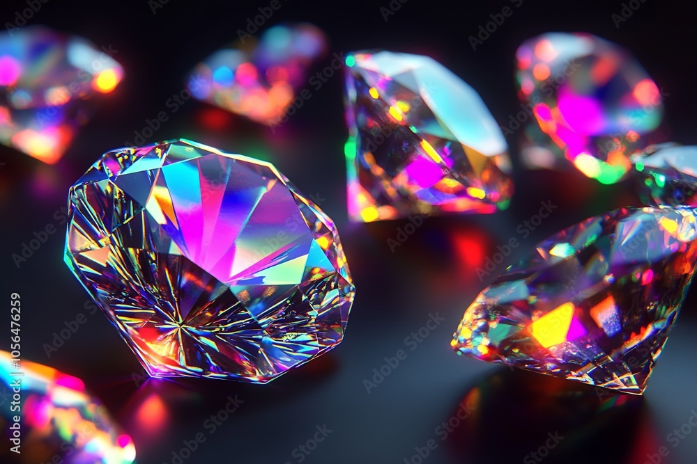 Aufkleber vibrant colorful prism crystal gems on black background sparkling light : generative ai