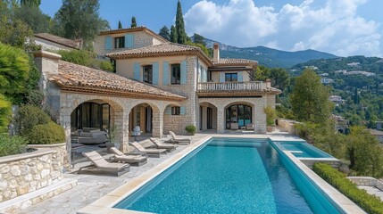 Luxury stone french house with pool