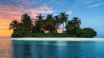 Fototapeta premium Magnificent tropical island with palm trees, in the middle of the ocean
