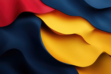 Naklejka premium Abstract waves of fabric in red, yellow, and blue, creating a dynamic visual texture.